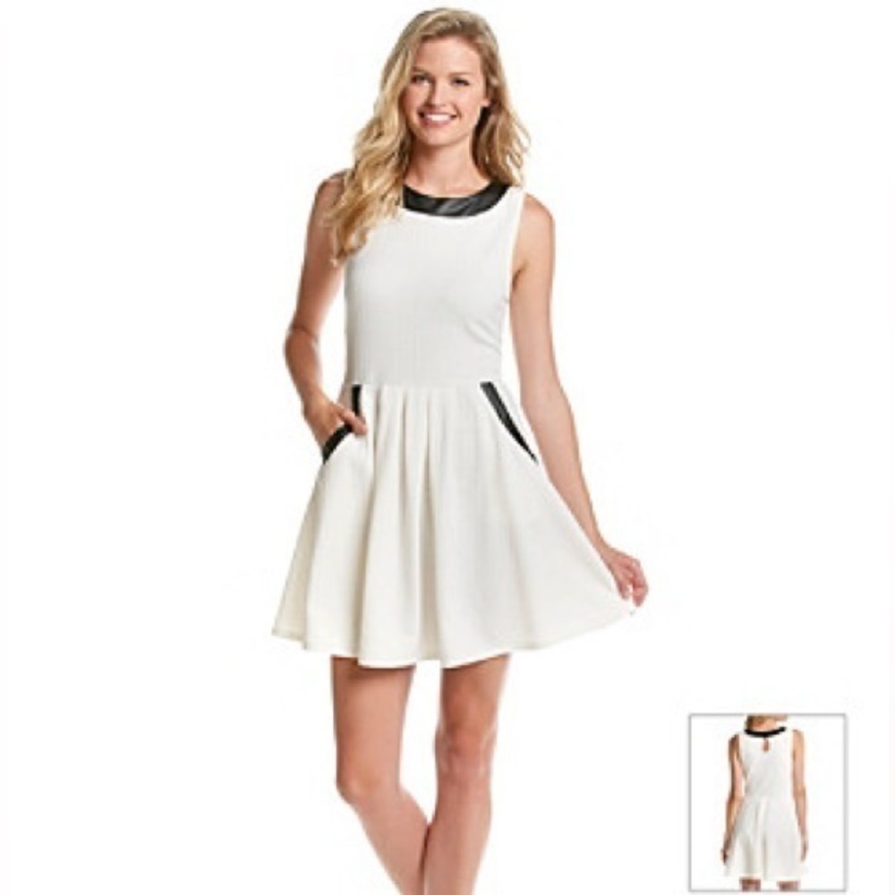 Trixxi Faux Leather-Trim Fit-and-Flare Dress Size XL NEW NWT